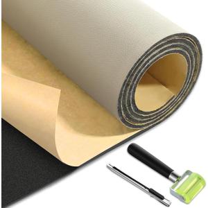 Self-Adhesive Auto Headliner Fabric 36 x 60 Inch Mesh Headliner Replacement with Foam Backing Auto Roof Replacement Material with Roller and Knife for Car Truck SUV Rv Roof DIY(Beige)