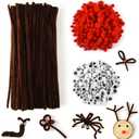 PLULON 922 Pcs Christmas Pipe Cleaners Craft Set Brown Pipe Cleaners Chenille Stems with Red Pom Poms Googly Eyes for Christmas DIY Crafts Supplies (Brown, Red)