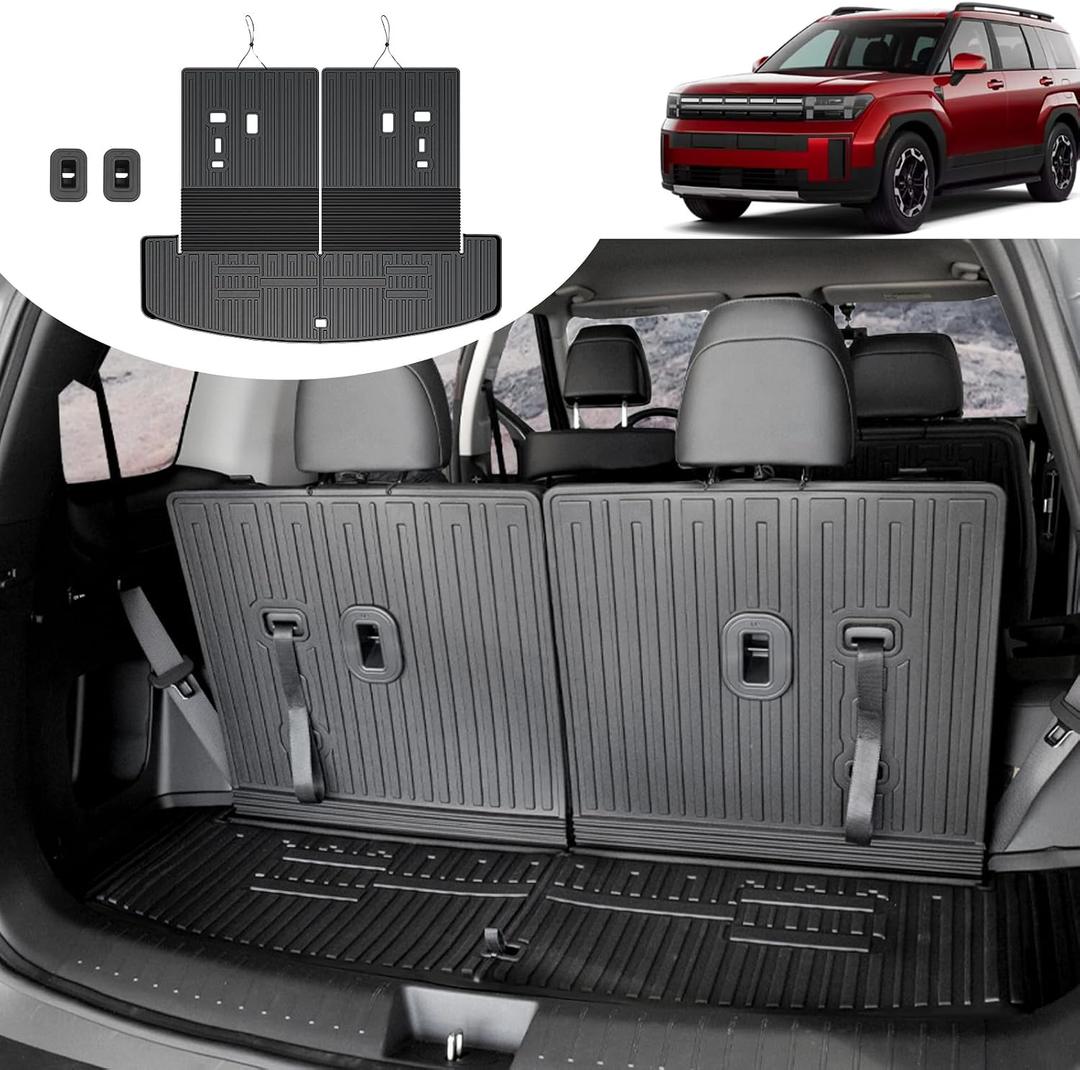 Cargo Mat for Hyundai Santa FE 2024 2025 2026, All Weather TPE Cargo Mat with Backrest Mat Rear Cargo Liner Protection for Hyundai Santa Fe Calligraphy Accessories (Fit Hybrid and Fuel)