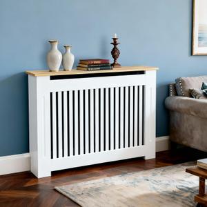 Wisfor Deep Tall Radiator Cover Cabinet: External 36.4inch Height Heater Covers with Natural Wood Texture Top - Inner 35.6inch Thickened MDF Radiator Shelf for Home (Vertical-M 35.6x41.3x7.1in)