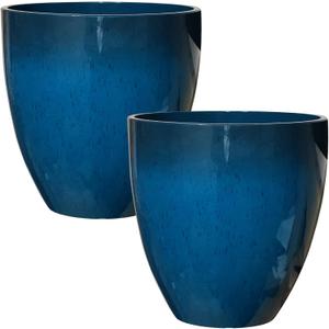 RUBBER BOND 2-Pack Plastic Planter Pots, 12-Inch Height, Round Shape, Blue Glossy Finish  Lightweight and Weather-Resistant Flower Pots for Indoor and Outdoor Use