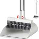 Broom with Dustpan Combo Set, Broom and Dustpan Set with Adjustable Handle, Self-Cleaning Dustpans Teeth for Home Kitchen Office Hall Floor, ZeroGap Lip (White&Grey)