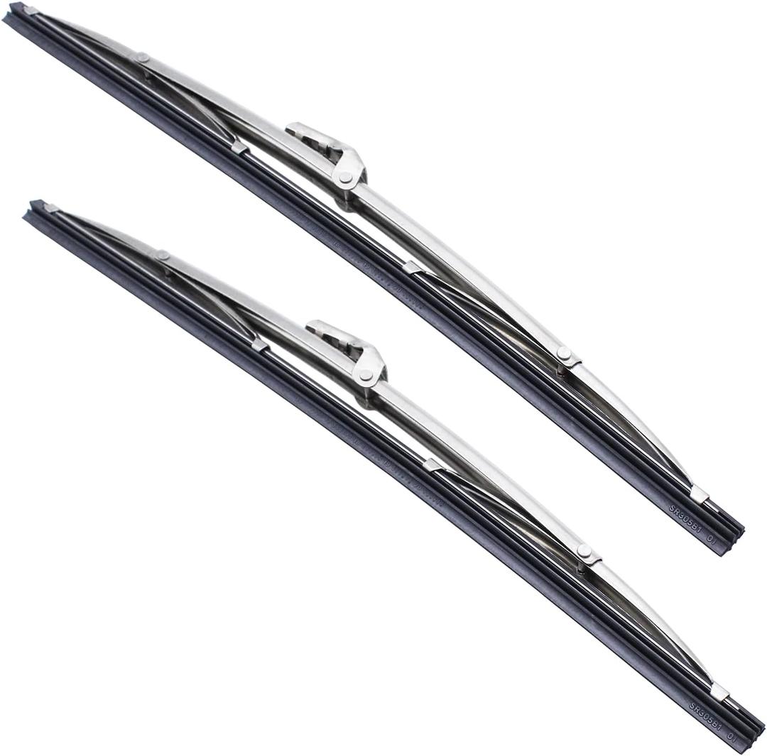 1 Pair YUCHENSHLP 12" Polished Stainless Steel Front Windshield Wiper Blades Worked With The Curved Arms And The Straight Arms