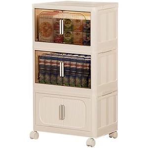 SHUNYILONG 3-Tier Stackable Storage Bins with Lids, Foldable Plastic Organizer with Wheels, for Closet Bedroom (Reinforce Stripe - 2 Clear & 1 Yellow, 3 Tier - 16.1" D x 10.8" W x 25.7" H)