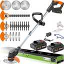 Cordless Weed Wacker Battery Powered Weed Eater with 2 Battery and Charger, 21V Electric Grass Trimmer with Metal Blade, 3 in 1 Stringless Weed Trimmer, Brush Cutter, Edger for Lawn Yard