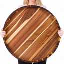 Domensi 24" Extra Large Acacia Wood Round Ottoman Tray with Handles