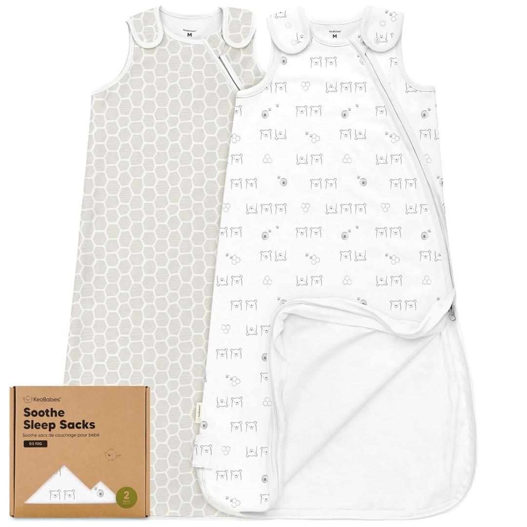 2-Pack Organic Baby Sleep Sacks, 100% Cotton - Soft & Breathable 0.5TOG Baby Wearable Blanket,Toddler Sleeping Sack 6-18 months,Easy to Wear Transitional Swaddles for Newborns,Infants (Bumble Bear, M)