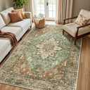 RELEANY Area Rugs 5'x8' Washable Non-Slip, Floral Vintage Distress Print Pattern Medallion Carpet for Living Room Bedroom Dining Room, Brick Red Rust Neutral Brown Burnt Orange Green