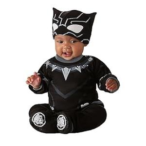 MARVEL Black Panther Official Infant Deluxe Costume - Printed Jumpsuit with Booties and Mask Cap 6 - 12 months