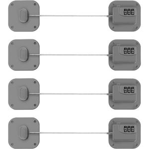 Refrigerator Lock, Heavy Duty Fridge Lock, Combination Lock for Refrigerator Cabinets, Drawers, Safety, Easy Install No Keys Needed (Grey-4Pack)