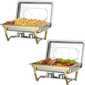 Chafing Dishes for Buffet Set: Chafers for Catering - Chafing Dish Buffet Set with Lids | Chafers and Buffet Warmers Sets | Serving Food Warmer | Chafers Servers Sets (2 pack)