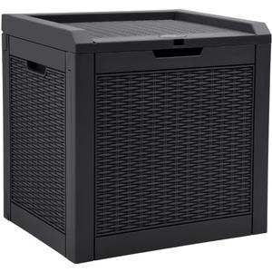 YITAHOME 32 Gallon Rattan Deck Box, Indoor Outdoor Storage Box for Patio Furniture, Pool Accessories, Cushions, Garden Tools, Sports Equipment, Waterproof Resin with Lockable Lid & Side Handles, Black