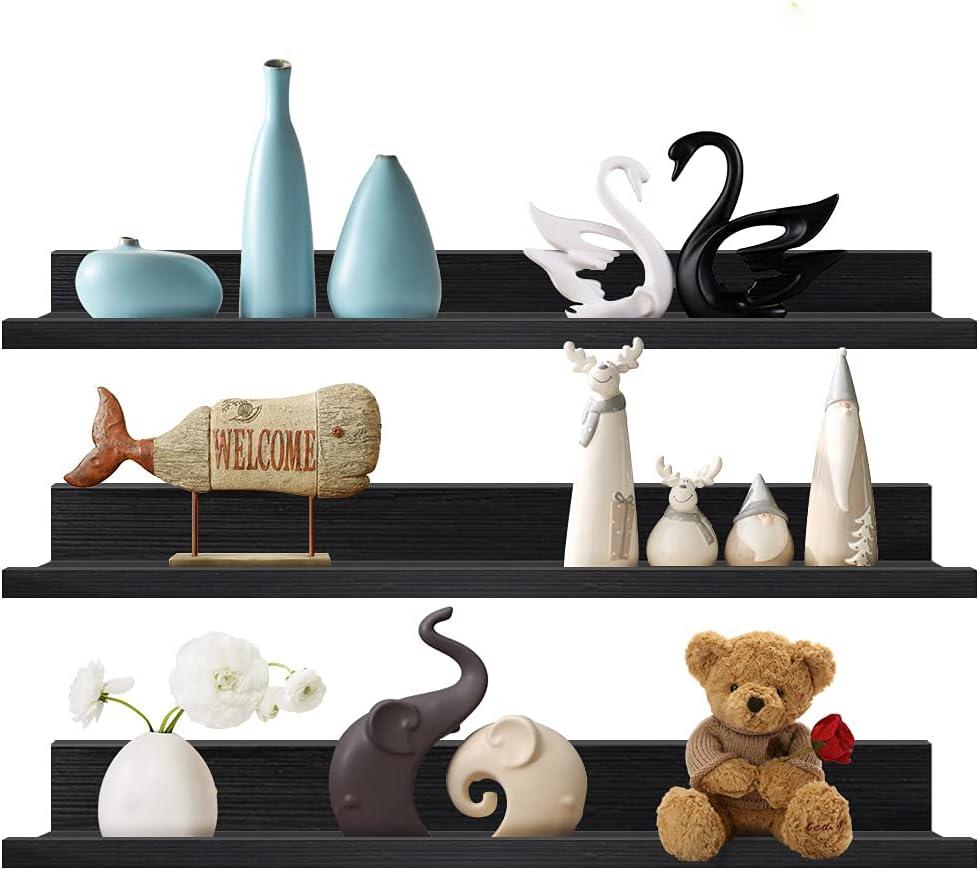 Lavezee 36 Inch Black Floating Wall Ledge Shelves Set of 3, Photo Picture Ledge Shelf with Lip for Office, Bedroom, Living Room, Kitchen