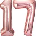 Jonhamwelbor 17 Number Balloons Rose Gold Big Giant Jumbo Number 17 or 71 Foil Mylar Balloons for 17th or 71st Women gilr Birthday Party Decorations 17 Anniversary Events Supplies