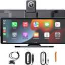10.26 Inch Wireless Apple CarPlay & Android Auto Screen for Car with 4K Dash Cam,Ultra-Light Touchscreen, IP68 1080P Backup Camera, GPS Navigation, Voice Control, Mirror Link(No Card)