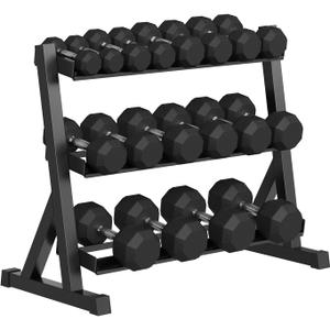 Premium Rubber Coated Hex Dumbbell Weight Set With Rack, Multiple Packages, 210LB/350LB/450LB/550LB for Home Gym, Coated Hand Weights for Strength Training, Workouts