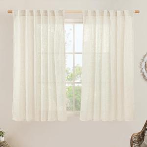 LAMIT Natural Linen Semi Sheer Window Curtains 54 Inch, Light Filtering Neutral Bedroom Curtains Farmhouse Boho Back Tab and Rod Pocket Panels, Cream Ivory, 2 Panels, 52 x 54 Inch