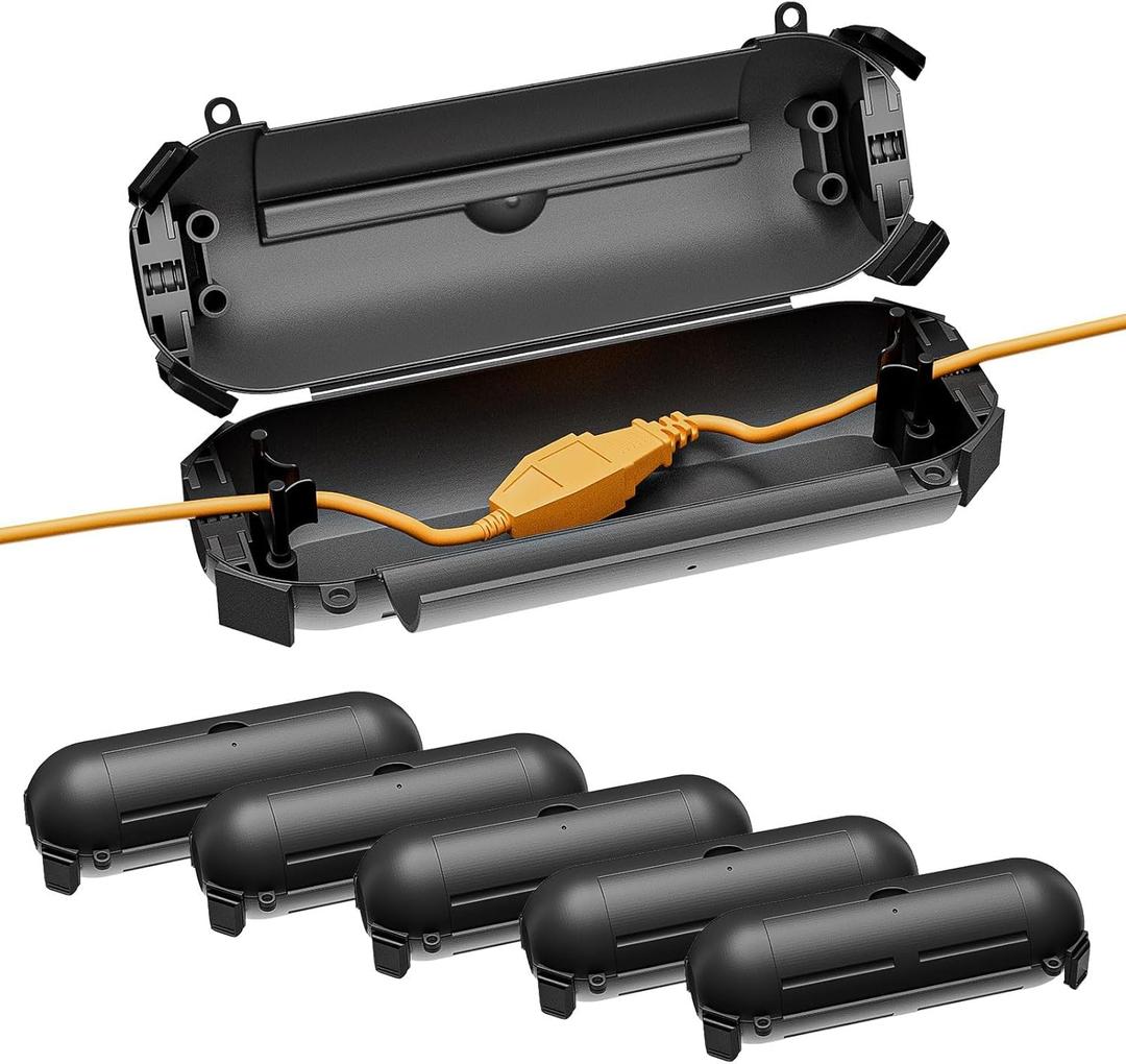 iwillink 6 Pack Outdoor Extension Cord Cover Waterproof - Weatherproof Electrical Connection Box for Outdoor Outlet, Plug, Socket, Christmas Holiday Decoration, Power Tool, Black