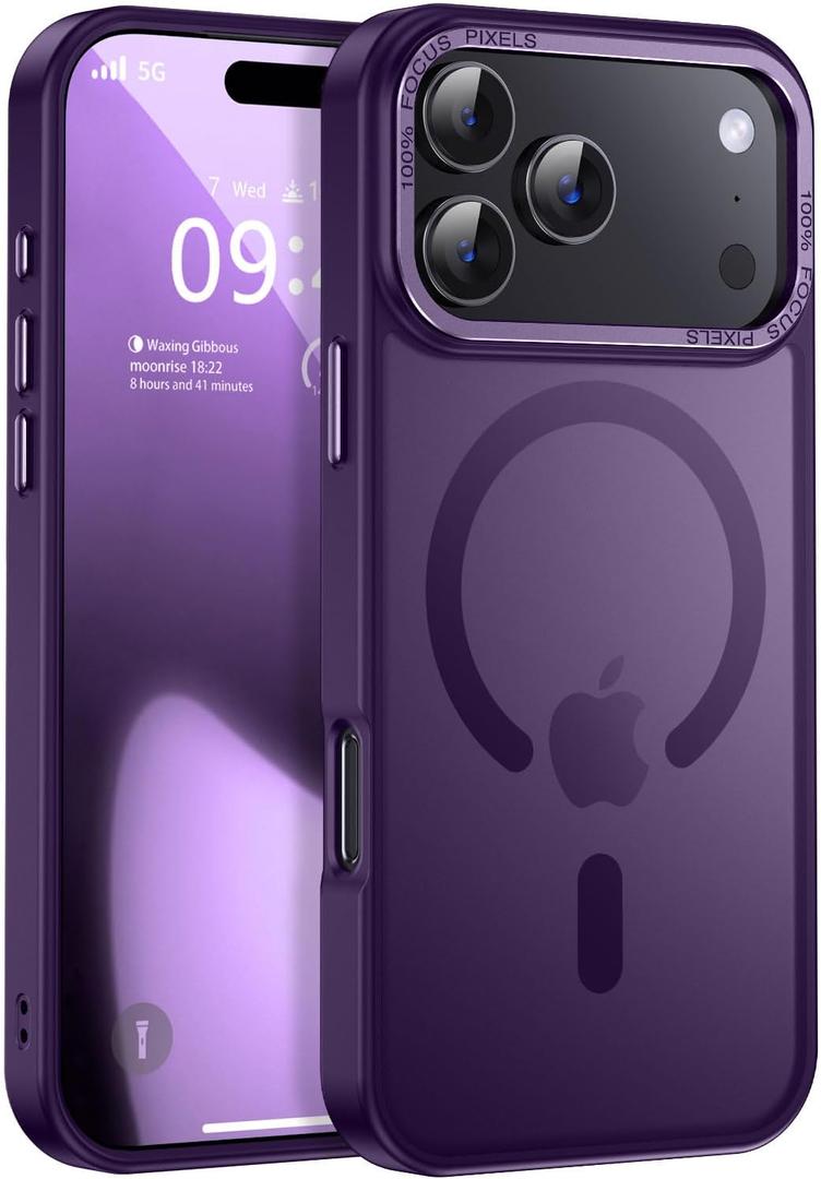 Newfuture Magnetic for iPhone 17 Pro Case [Compatible with Magsafe] [Military Grade Drop Protection] Translucent Matte Anti-Scratch Shockproof Protective Phone Cover 6.3 Inch, Deep Purple