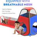 Playz 4pc Pop Up Play Tent and Tunnel Bundle for Toddlers and Kids - Indoor & Outdoor Playhouse with Storage Bag, Red & Blue