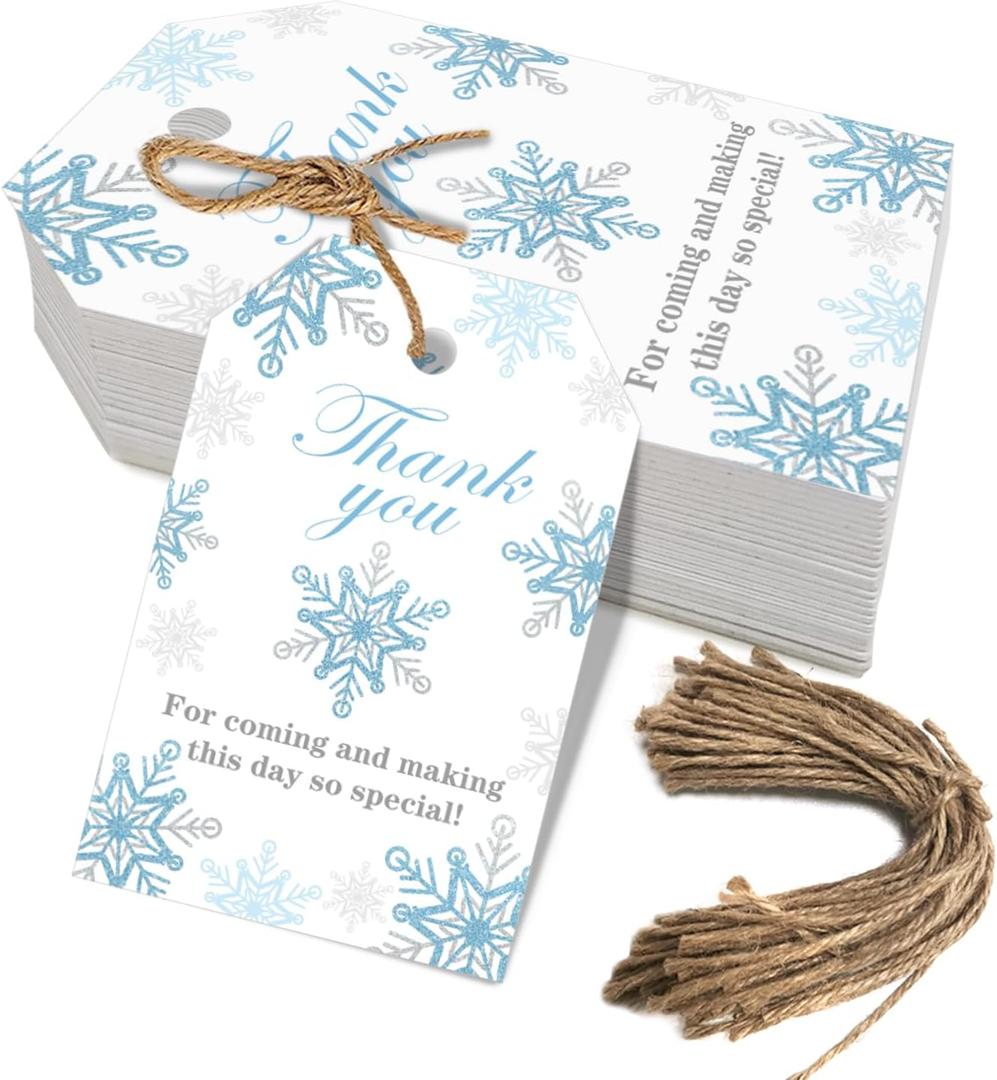 Winter Snowflakes Paper Gift Tags, White Christmas Snowflake Thank You for Coming and Making This Day so Special Tags for Winter DIY Crafts Present Wrapping Favor Decor - Set of 50 (Blue)