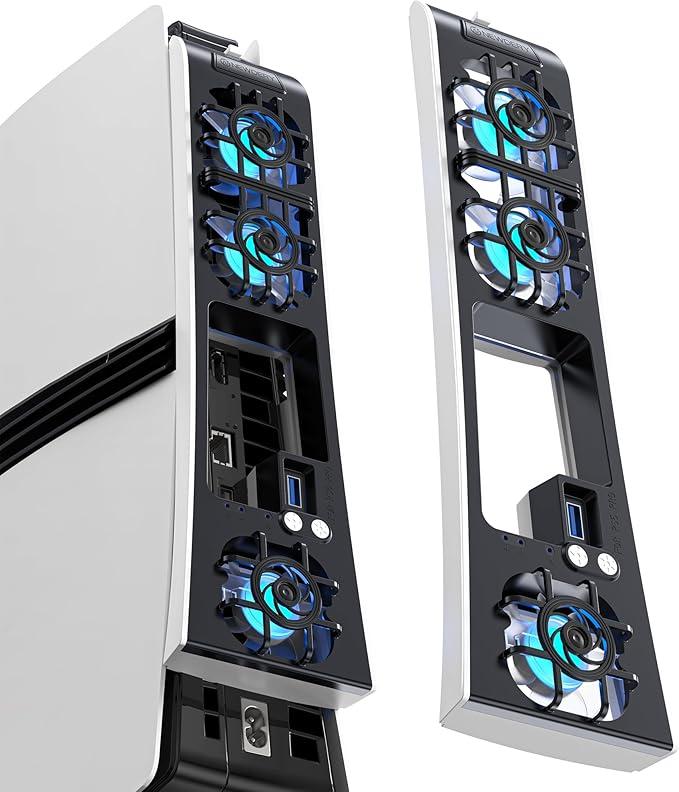 NEWDERY Cooling Fan for PS5 Pro, Upgraded 9-Blades & Larger Fan Quiet Cooler with Auto Speed, Extra USB3.0 Port & LED Light for PS5 Pro Only, Not for P 5 Slim/P5, White
