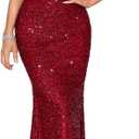 Madam Uniq Formal Dress Sequin Fishtail Sleeveless 1920s Gatsby Cocktail Prom Elegant Maxi Evening Gowns for Women (Red, M)