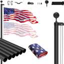 AgiiMan 25FT Flag Pole Kit for Outside House, Including 16 Gauge Outdoor Heavy Duty Flagpole In Ground with 3x5 American Flag and Ball Topper for Residential or Commercial Use, Black