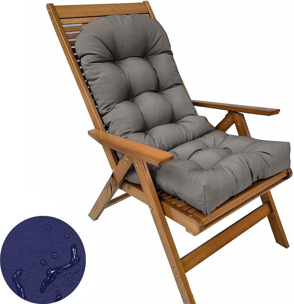 Waterproof Adirondack & Rocking Chair Cushion Indoor and Outdoor High Back Patio Cushions with Ties 43.3 X 19.7 Inch(Without Chair) (Gray, 1)