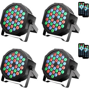 Dj Lights, 4 Pack 36 LED Par Lights Stage Lights with Sound Activated Remote Control & DMX Control, Stage Lighting Uplights for Wedding Club Music Show Christmas Holiday Party Lighting