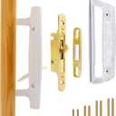 Patio Sliding Glass Door Handle with Mortise Lock 45 Keyway, Non-keyed Oak Wood Inside Handles and Zinc Diecast Outside Pull, 3-15/16" H.C., Non-Handed, White