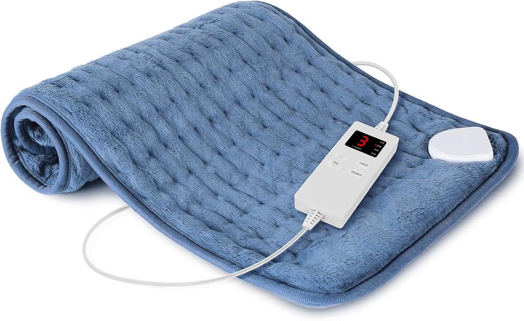 Heating Pad for Back, Heating Pad for Period Cramps with 6 Heat Settings & Timer, Portable Electric Heating Pads for Neck and Shoulders, Christmas Gifts for Women, Men, Blue (Blue-12x24 Inch)