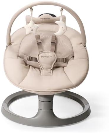 Momcozy 2-in-1 Electric Baby Swing, Dual-Arm Support System, Khaki | Parent-Inspired Motions, Converts to a Toddler Seat up to 66 lbs, with Adjustable Height and a Lightweight Design