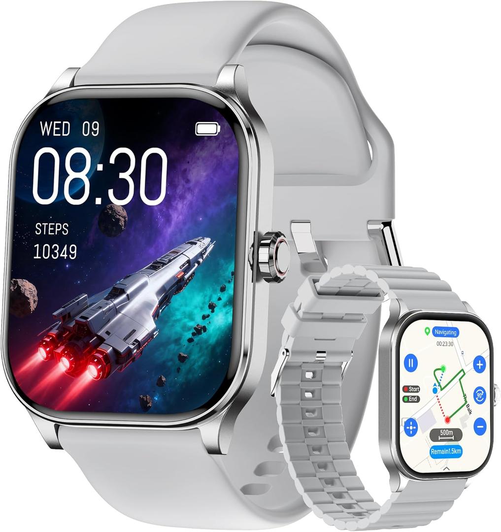 Smart Watch for Women Men, Smartwatches with Map and GPS, Heart Rate/SpO2/Sleep/Stress Monitor, 100+ Sports Fitness Watches, IP68 Waterproof Activity Tracker for Android/iOS Phone (Silver, 1.96")
