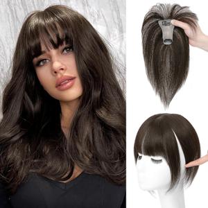 Hair Toppers Bangs Hair Clip Real Human Hair 3603D Cover Clip in Bangs for Woman with Thinning New upgraded realistic scalp Hairpieces for Daily Wear(Dark Brown)