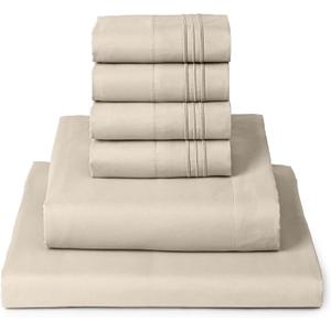Mellanni King Sheet Set - 6-Piece Iconic Collection Bedding, (Including 4 Pillowcases), 16-Inch Deep Pocket, Easy Care, Extra Soft, Cooling Sheets, Brushed Microfiber - Beige