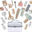 22 PCS Wooden Makeup Toy Set,Toddler Makeup Kit,Cute Fake Makeup Accessories with Storage Bag,Non-Toxic Pretend Roleplay Beauty Salon Toys,Kid Gift for Girls Boys 3 4 5 6