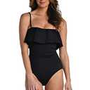 La Blanca Women's Standard Island Goddess Ruffle Bandeau One Piece Swimsuit, Black, 12