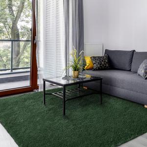 Area Rug for Bedroom Living Room, 6x9 ft Large Solid Soft Fluffy Dark Carpet, Washable Non-Slip Plush Fuzzy Shag Floor Mat for Bedside Home Office Decor, Forest Green