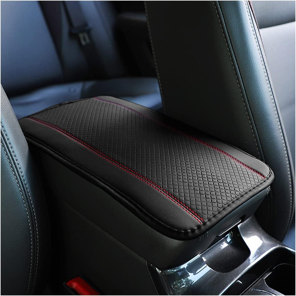 Car Armrest Storage Box Mat, Fiber Leather Car Center Console Cover, Car Armrest Seat Box Cover Accessories Interior Protection for Most Vehicle, SUV, Truck, Car (Black/Red)