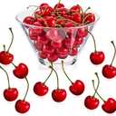Skylety 50 Pieces Fake Cherries Artificial Cherry Fruit Decorations Simulation Cherry Party Decorations for Cake Decor Home Kitchen Cabinet Photography Prop Cognitive Party Favors (Red)
