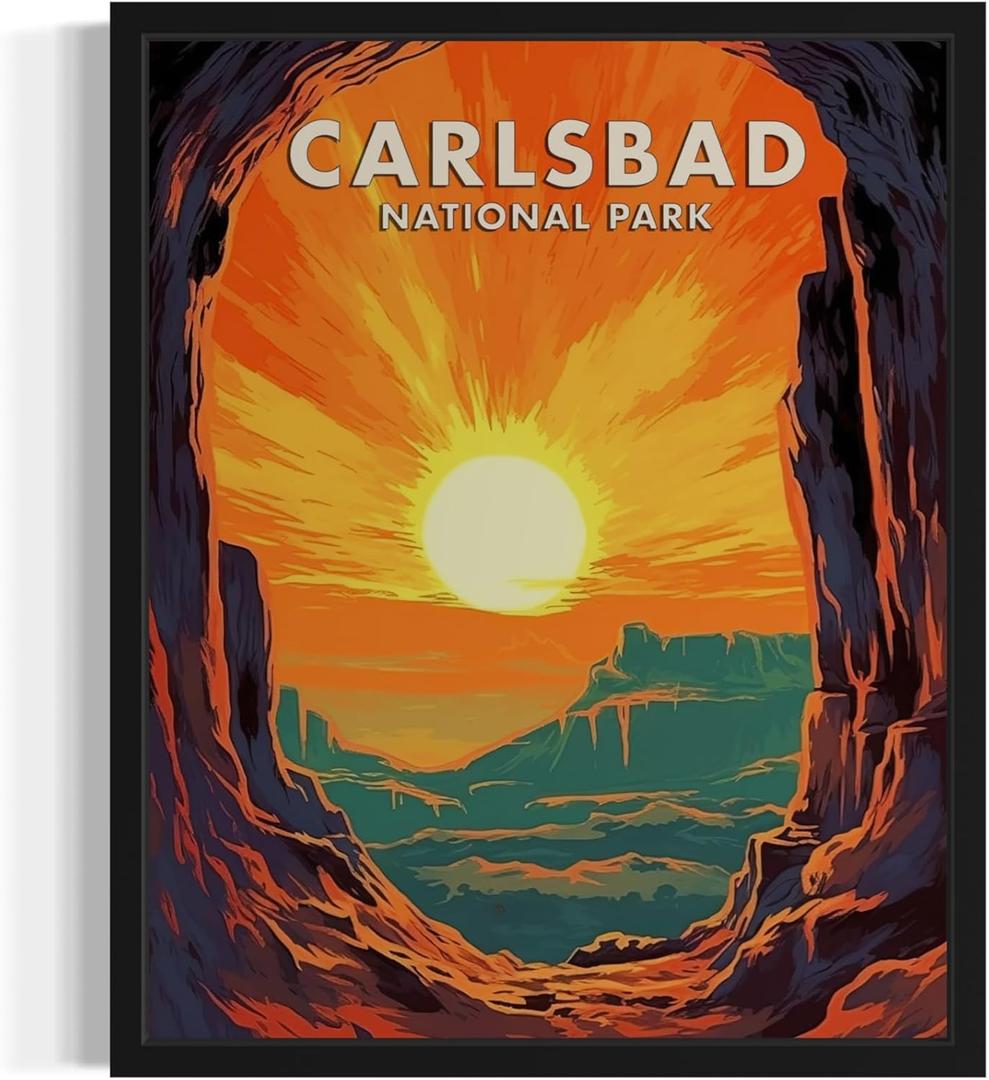 3 x Carlsbad National Park Poster Art Print Retro Mountain Lake Wall Art Vintage Decor Nature Landscape Picture For Bedroom Bathroom Office Home 48 (Carlsbad, 8 x 10 inches, Unframed)