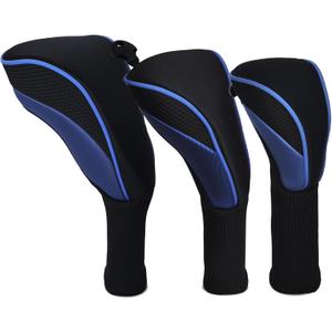 Golf Club Head Covers Set (3 Pieces) for Fairway Woods, Driver, and Hybrids - Long Neck Mesh Design with Interchangeable 3/4/5/6/7/X Number Tags - Golf Accessories for Men and Women (Blue)
