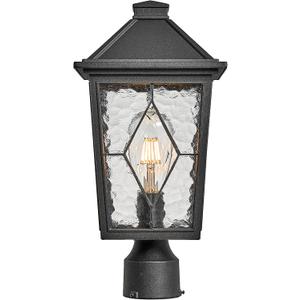 Outdoor Post Lights 16.5 Inch Black Lamp Post Light Fixture Aluminum Column Lighting with Water Ripple Glass E26 Socket Waterproof