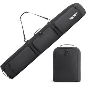 TOURIT Rolling Ski Bag and Ski Boot Bag Combo - Fully Padded Snowboard Bag with Wheels for Air Travel, Wheeled Ski Bag Holds 2 Pairs of Skis (195cm)