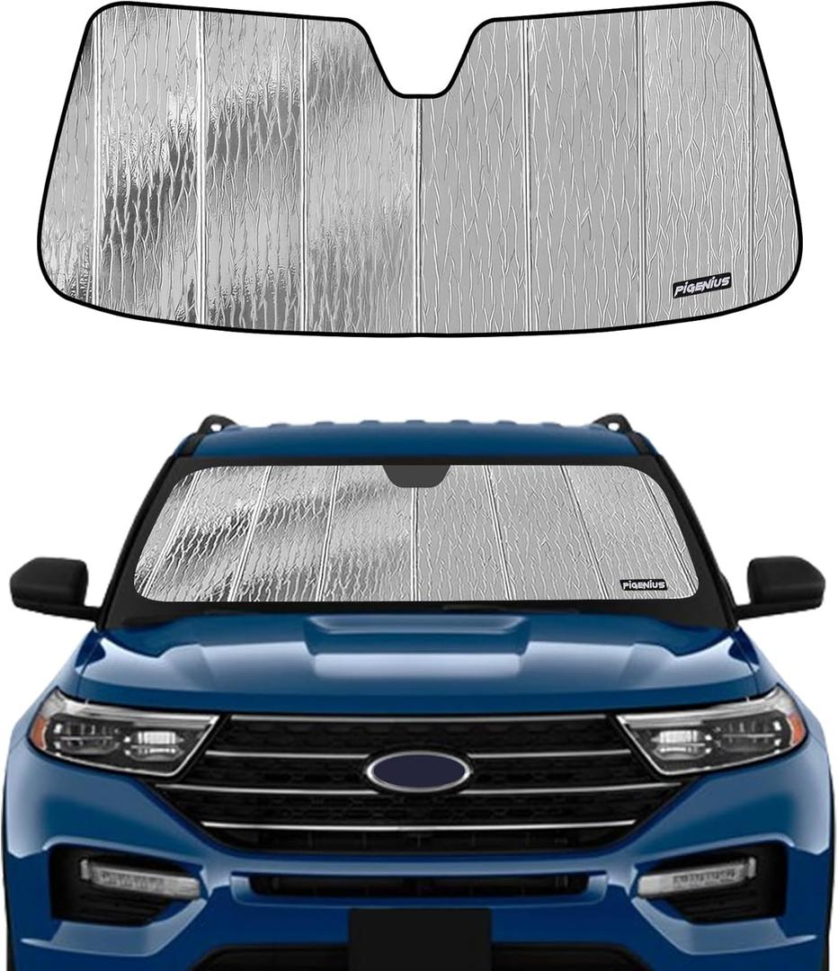 Pigenius Windshield Sunshade for Ford Explorer 2020-2025, Reversible Silver/Black