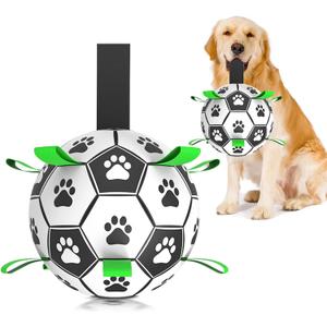 Amasiver Dog Soccer Ball Toys with Straps - 8 inch Large Herding Ball for Dogs, Interactive Dog Toys for Tug of War, Tug Toy Birthday Gifts, Water Toy, World Cup Sturdy Dog Balls for Medium Large