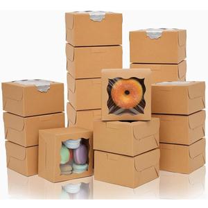 Bakepacker Kraft Bakery Boxes with Window - 4x4x2.5 inches Small Size Pastry & Mini Cookie Boxes for Bakeries - Thick & Sturdy (100 Packs)