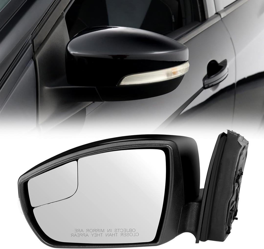 Left Driver Side Door Mirror Compatible with Ford Focus 2012 2013 2014 2015 2016 2017 2018, Rear View Mirror with 5Pins, Electric Adjustment and Turn Signal (Black)