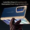 for Samsung Galaxy Z Fold 7 Case with Leather Back, Built-in Camera Kickstand, Electroplated Frame & Hinge Protection, Screen Protector, Thin & Slim Leather Stand Cover 5G 2025, Blue